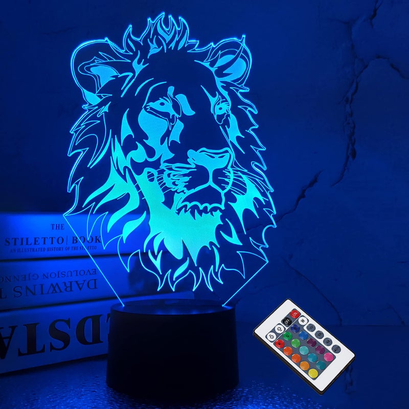 FULLOSUN Lion Night Light, King Lion Gift 3D Illusion Lamp for Kids Bedside Lamp with Remote Control 16 Color Changing Xmas Halloween Birthday Gift Cool Room Decor for Child Baby Boy - Image 1